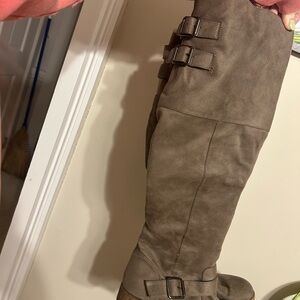 Brown Knee-High Boots with Buckle Detail